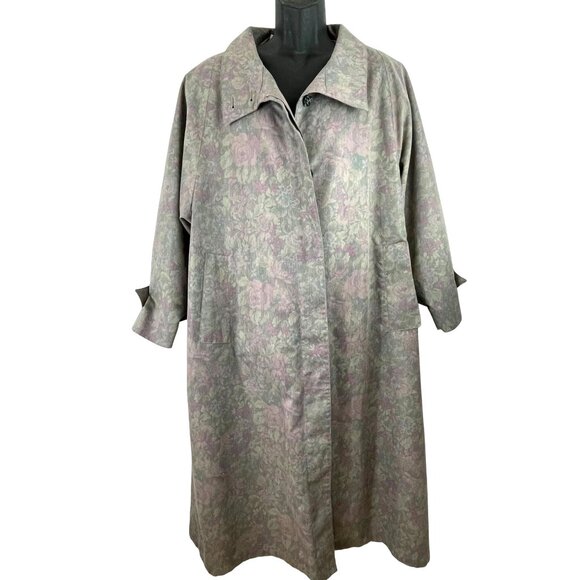 London Fog Jackets & Blazers - London Fog Womens Size 18W/18 1/2 Purple Floral Lined Trench Coat Duster